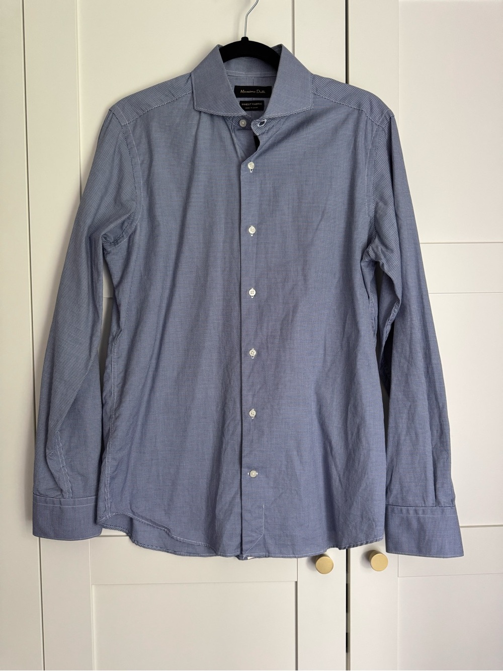 Massimo Dutti Men’s Blue Micro Houndstooth Finest Fabric Cotton Dress Shirt M 39